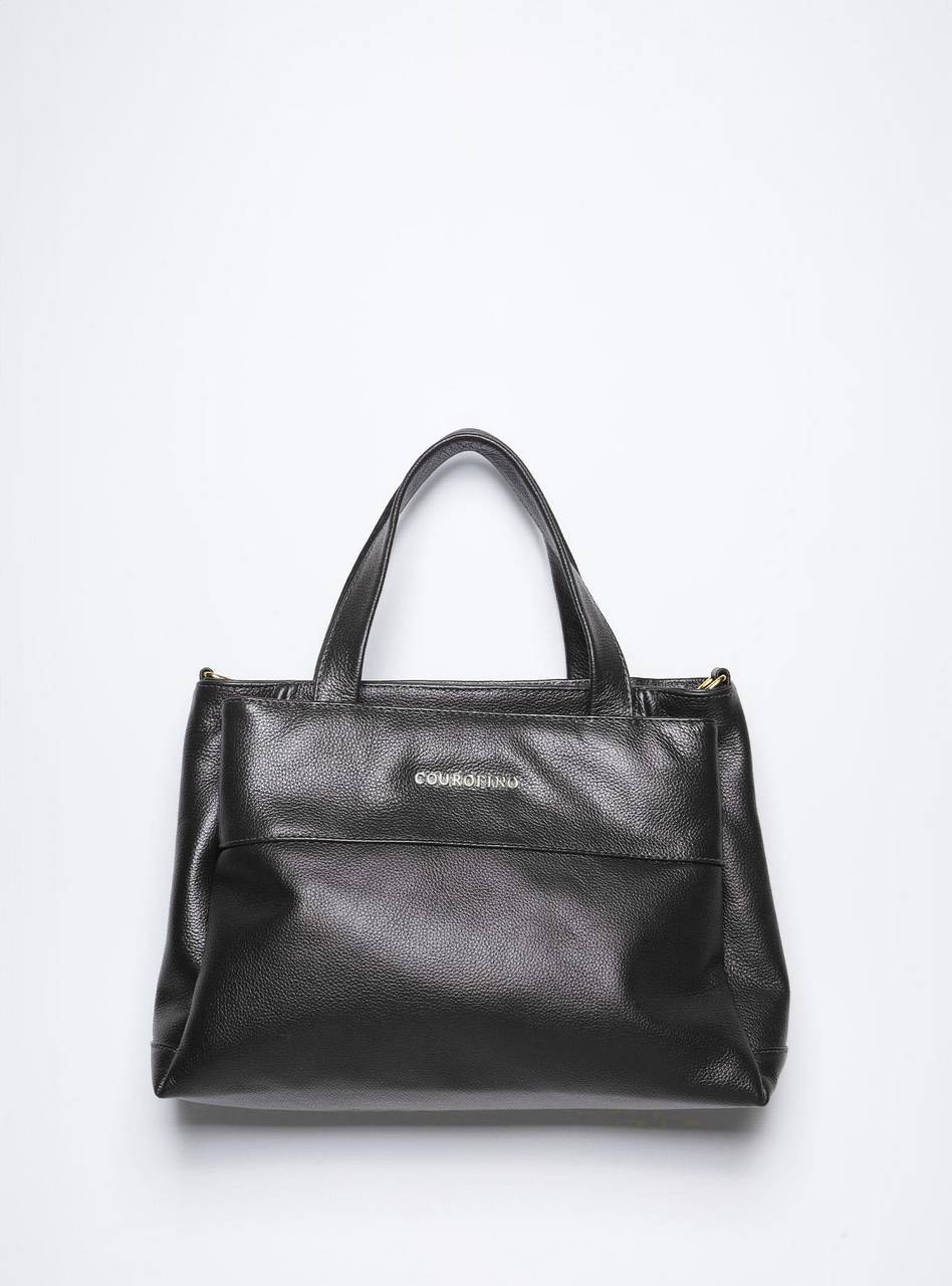 Bolsa Tote Média Couro Alça Removível - Preta BSI-5838 - PR