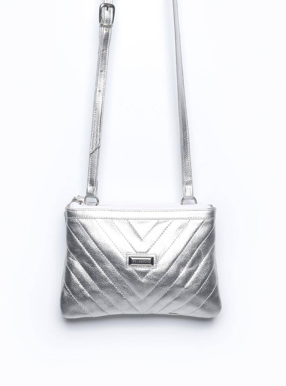 Bolsa Clutch Pequena Duas Divisórias Couro Prata BSI-3728 - PT