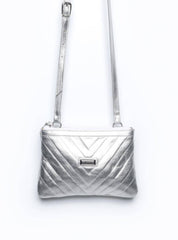 Bolsa Clutch Pequena Duas Divisórias Couro Prata BSI-3728 - PT