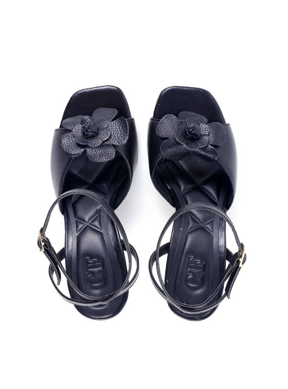 Sandália de Salto Fino com Flor - Preta SDI-11846 - PR