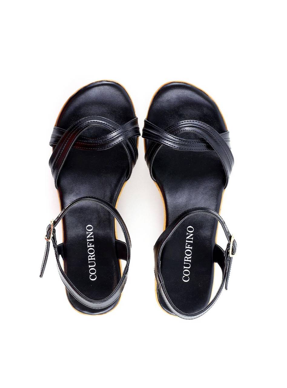 Sandália Anabela com Tira Pespontada - Preta SDI-11898 - PR