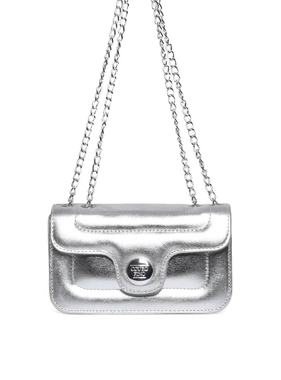 Bolsa Satchel Retangular com Tampa Matelasse - Prata BSI-5967 - PT