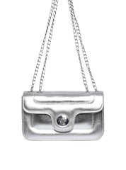 Bolsa Satchel Retangular com Tampa Matelasse - Prata BSI-5967 - PT