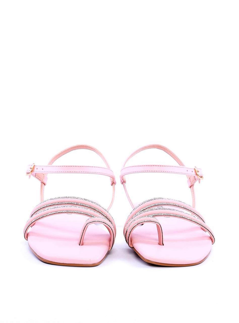 Sandália Rasteira de Dedo e Duas Tiras Paralelas com Strass - Rosa SDI-11718 - RS