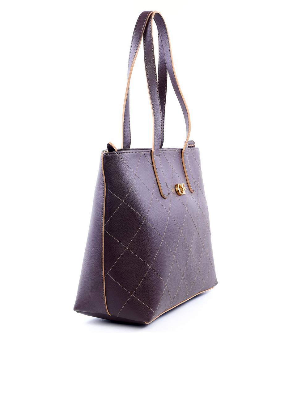 Bolsa Shopper Tiracolo Metalasse com Detalhes de Costura - Cacau BSI-6064 - CA