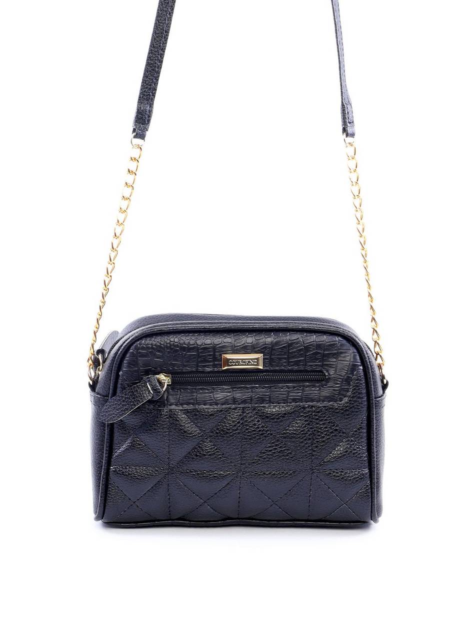 Bolsa Baú Transversal com Costuras - Preta BSI-6106 - PR