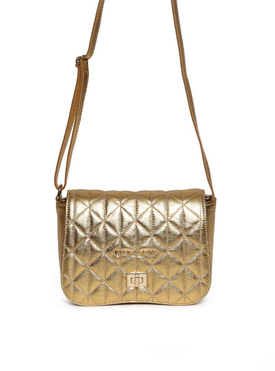 Bolsa Satchel Pequena Couro Tiracolo Ouro BSI-5954 - AU