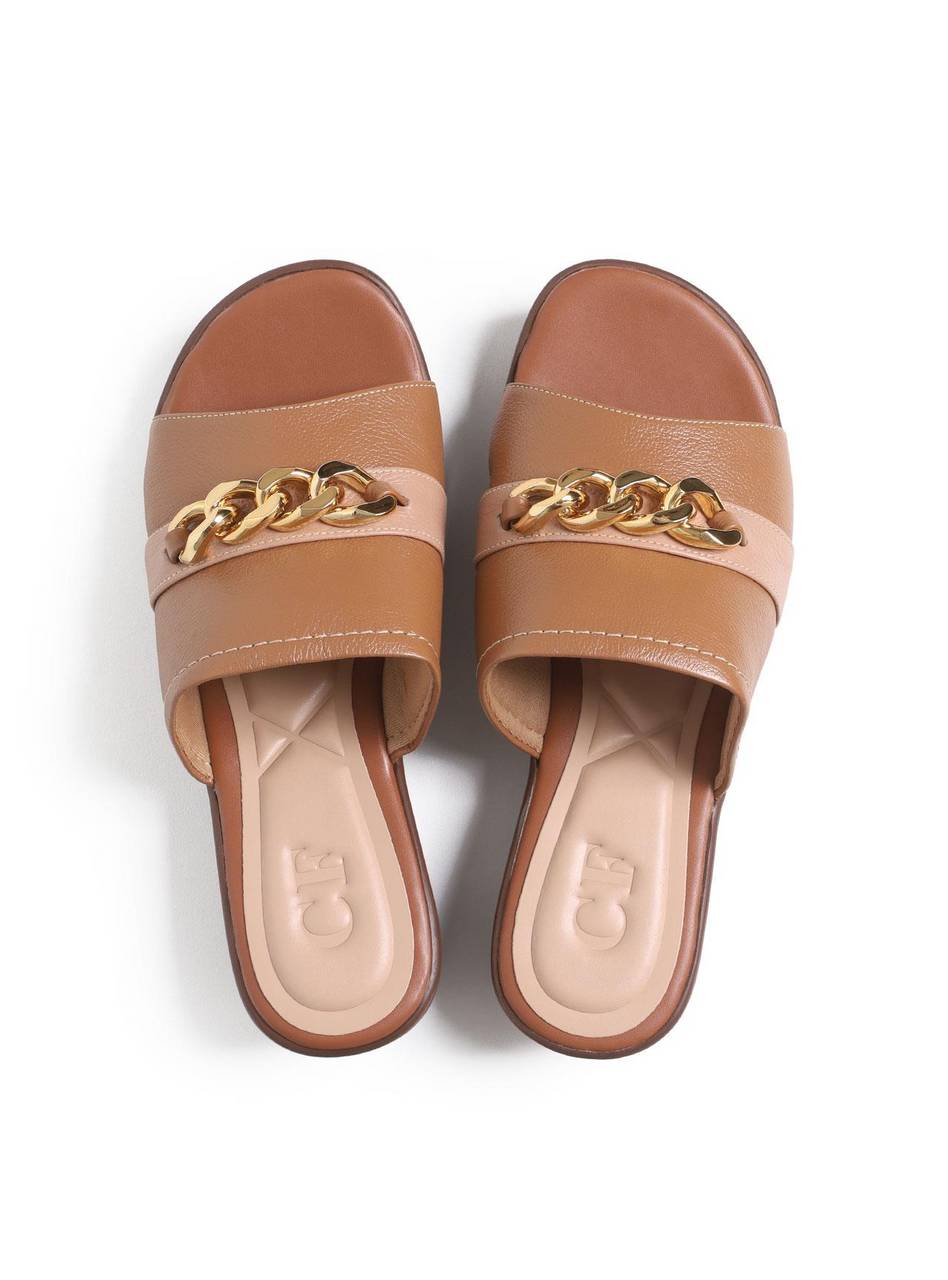 Sandália Feminina Couro Tamanco Anabela Confort Castor SDI-11595 - CS