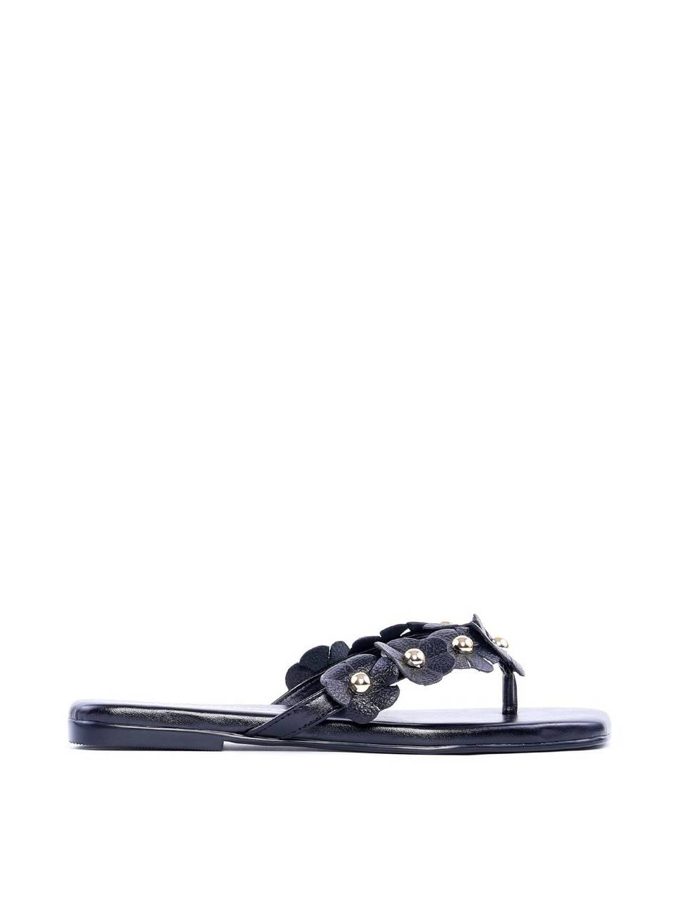 Rasteira de Dedo com Mini Flores - Preta SDI-11821 - PR