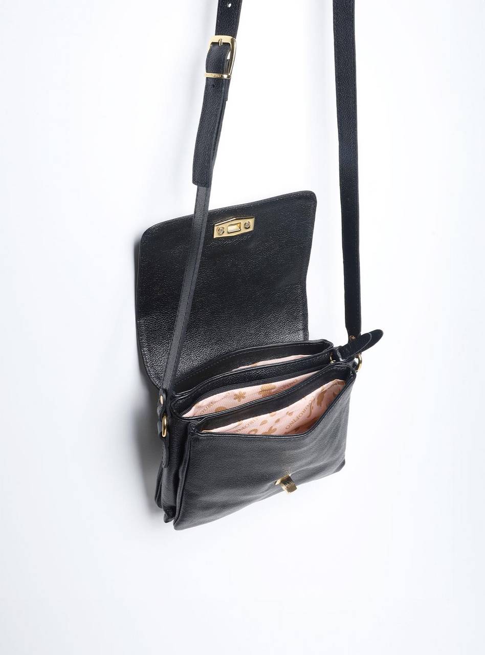 Bolsa Femina Saddle Pequena Couro Alça Regulável Preta BSI-5739 - PR