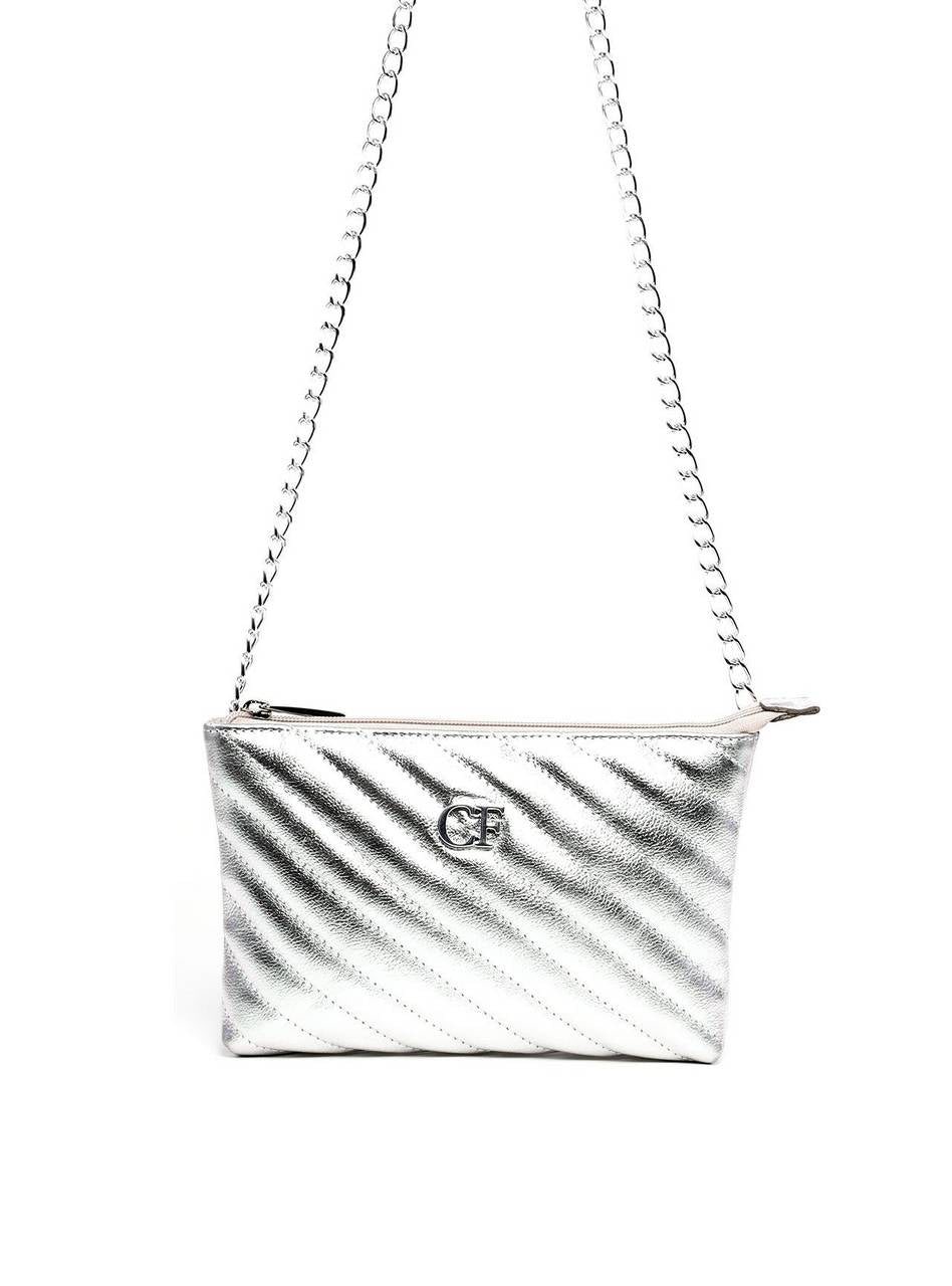 Bolsa Clutch em Matelassê com Alça de Corrente - Prata BSI-6270 - PT