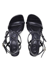 Sandália Salto Orgânico Tiras Finas Laço - Preta SDI-12065 - PR