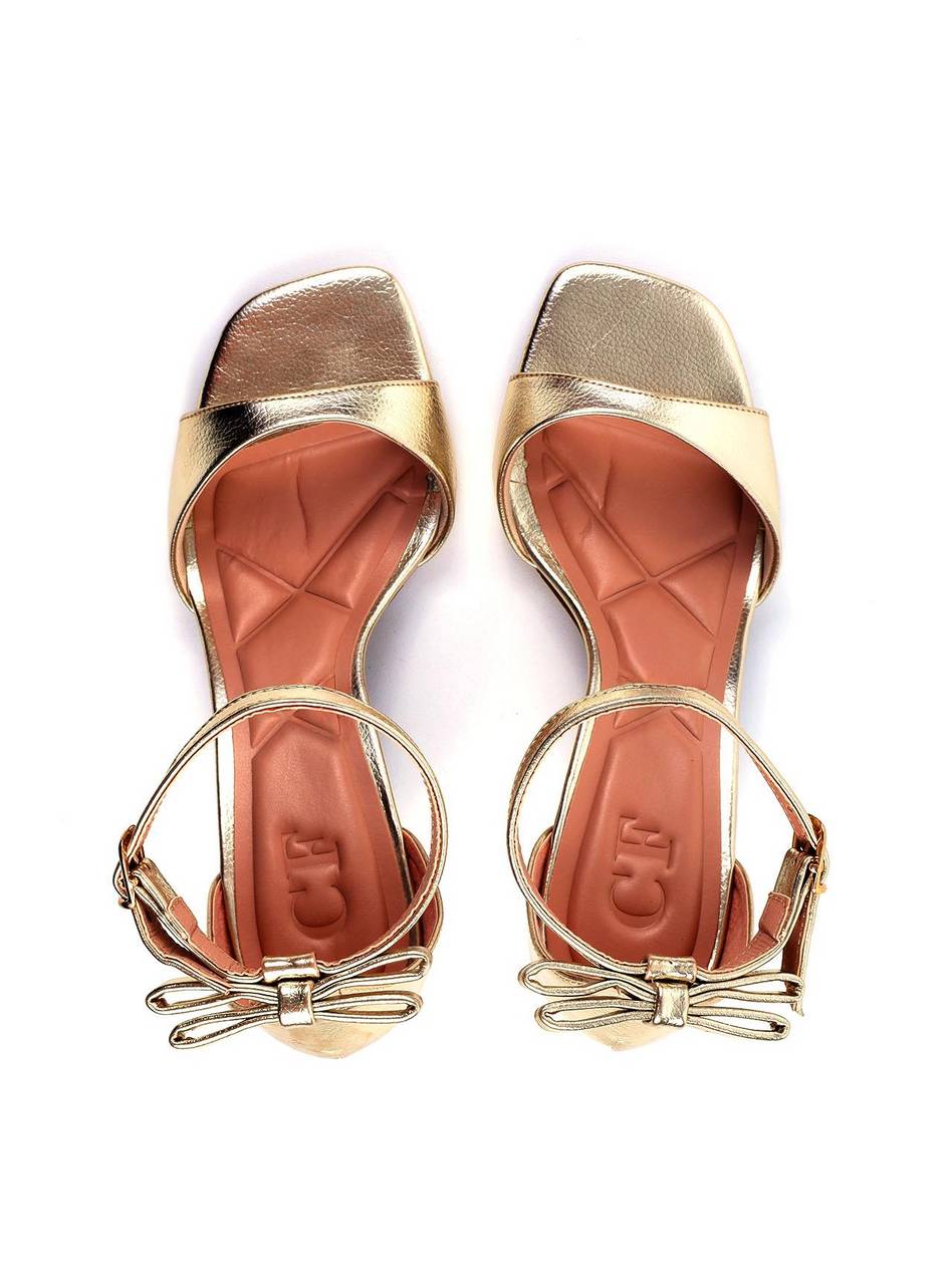 Sandália Salto Fino com Laço Traseiro - Ouro SDI-11746 - AU