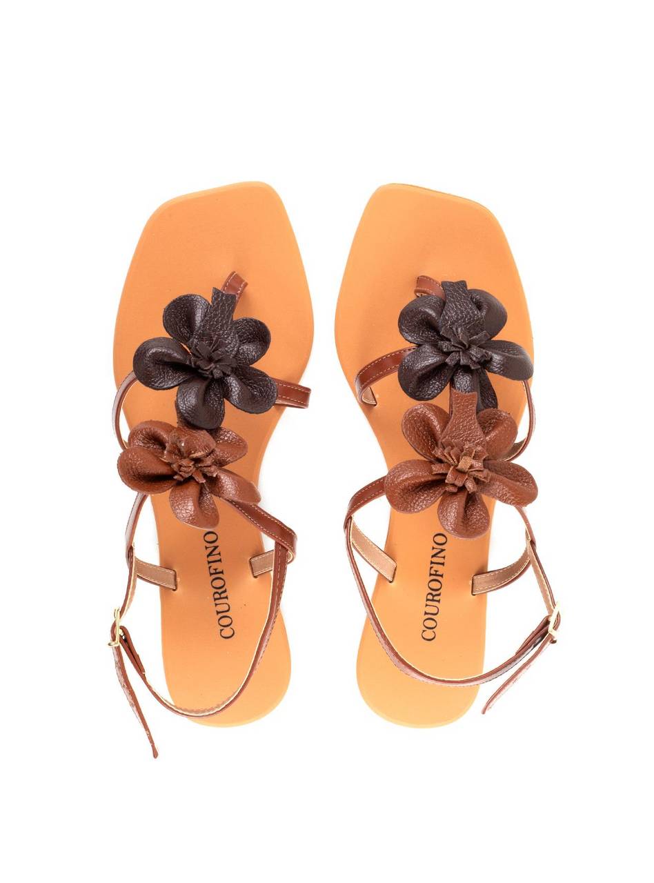 Rasteira Tiras Finas Enfeite Duas Flores - Castor SDI-12035 - CS