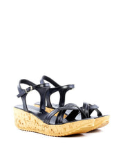 Sandália Anabela com Tira Pespontada - Preta SDI-11898 - PR