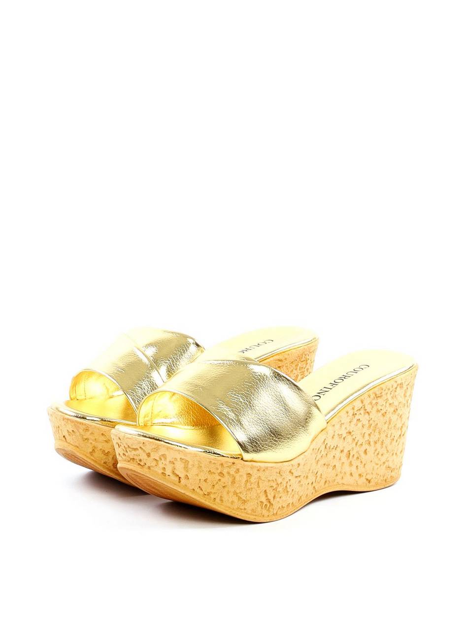 Tamanco Plataforma com Tiras Largas Sobrepostas - Ouro SDI-11927 - AU