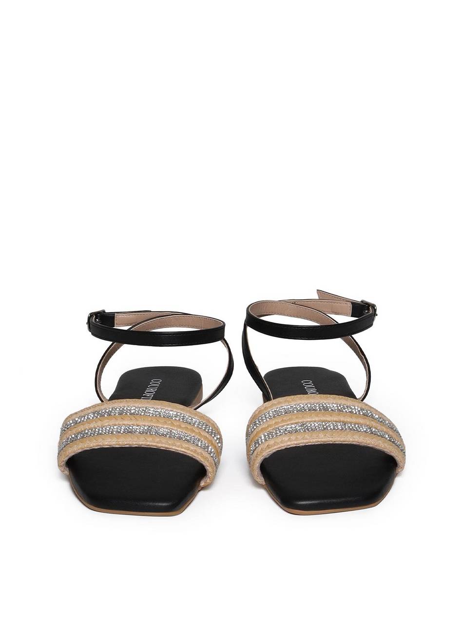 Sandália Feminina Rasteira Rosto Palha - Preta SDI-11641 - PR