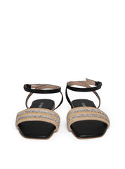 Sandália Feminina Rasteira Rosto Palha - Preta SDI-11641 - PR