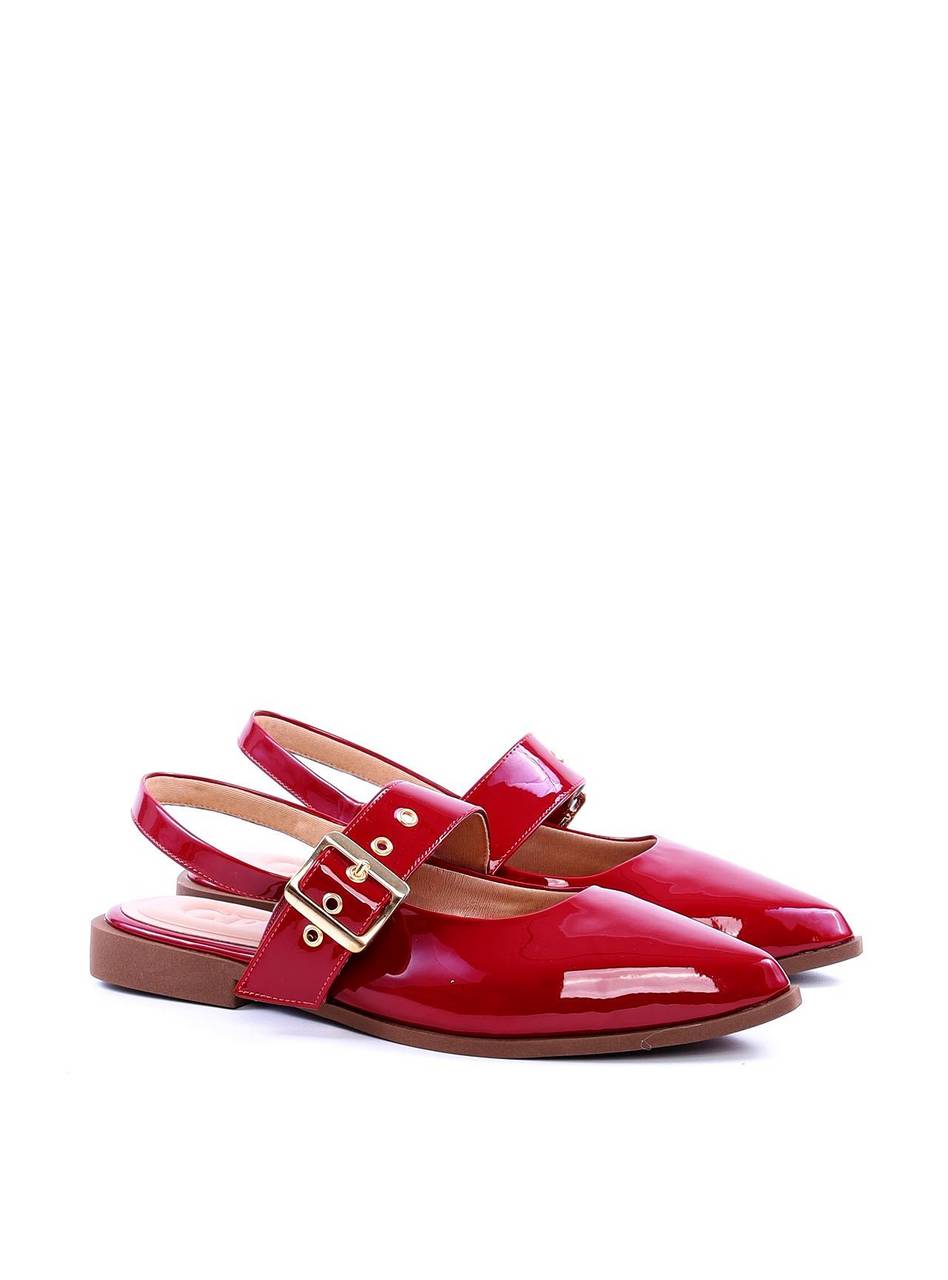 Sapatilha Slingback com Maxi Fivela e Ilhós - Vermelha SDI-11728 - VE