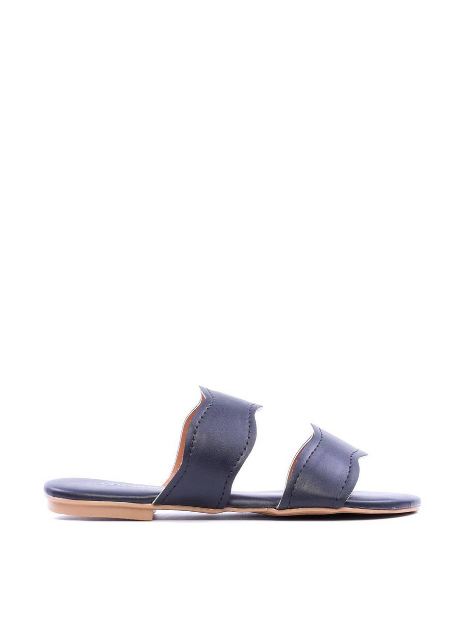 Sandália Rasteira com Tiras Onduladas - Preta SDI-11706 - PR