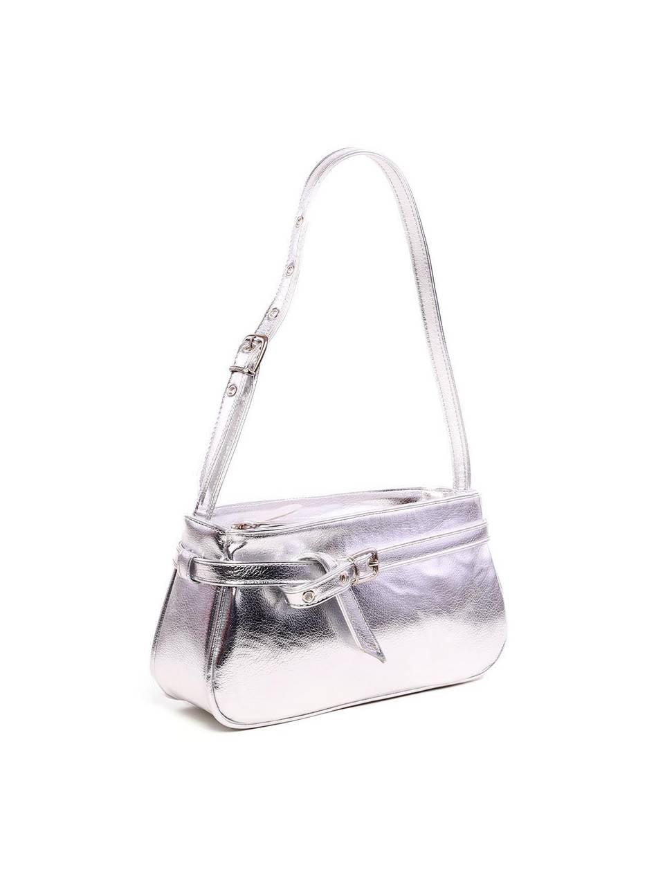 Bolsa Baguette com Detalhe de Cinto - Prata BSI-6151 - PT