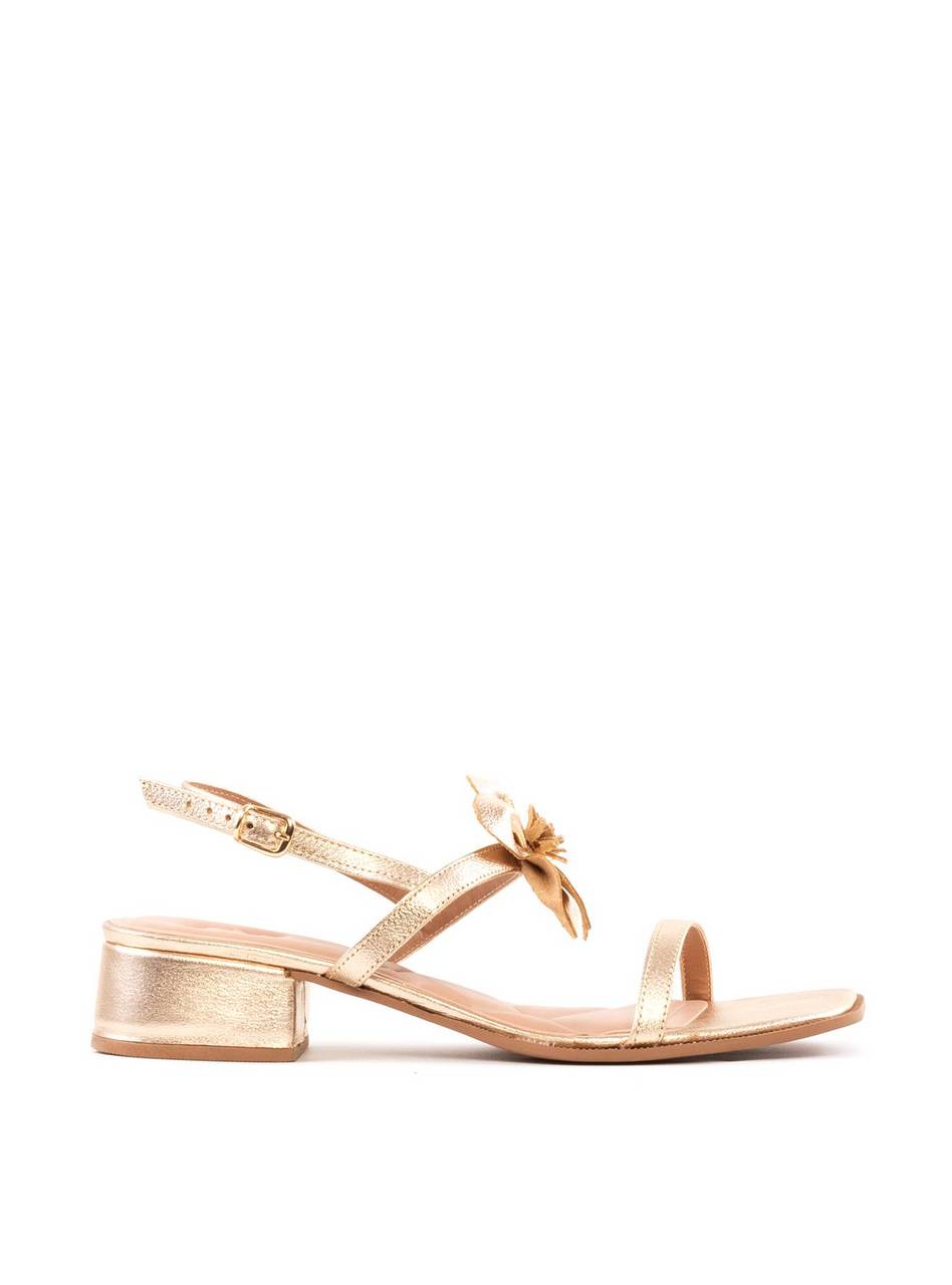 Sandália Salto Bloco Enfeite Flor - Ouro SDI-12034 - AU