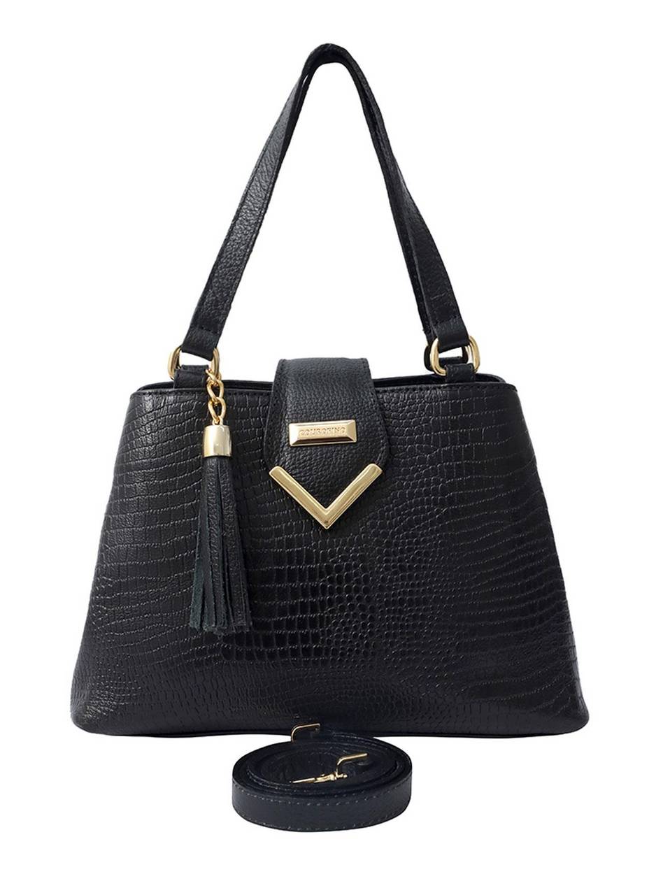 Bolsa Tote Couro Média Transversal Preta BSI-5373 - PR