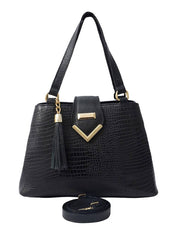 Bolsa Tote Couro Média Transversal Preta BSI-5373 - PR