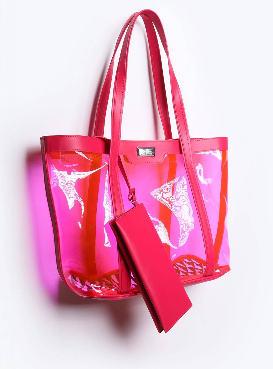Bolsa Shopper Praia Transparente Média Pink BSI-5871 - PK