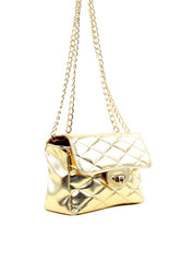 Bolsa Satchel em Metalassê com Corrente - Ouro BSI-6253 - AU