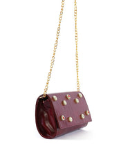 Bolsa Clutch com Pedraria - Vinho BSI-6364 - VI