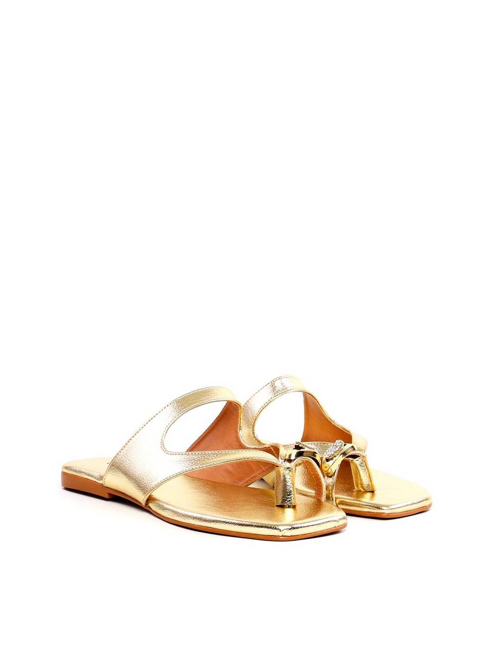 Rasteira com Recorte e Detalhe Orgânico - Ouro SDI-11961 - AU