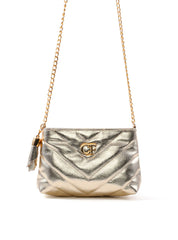 Bolsa Clutch Sintética Tiracolo com Detalhes em Costura - Ouro BSI-5961 - AU
