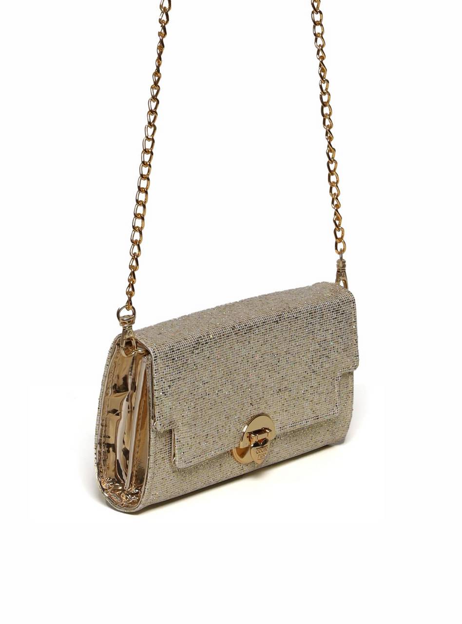 Bolsa Clutch Tiracolo Sintético com Brilho Ouro BSI-5989 - AU