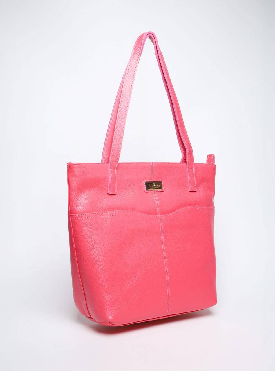 Bolsa Tote Feminina Tiracolo Sacolão Grande Placa Sobreposta Rosa BSI-5623 - RS