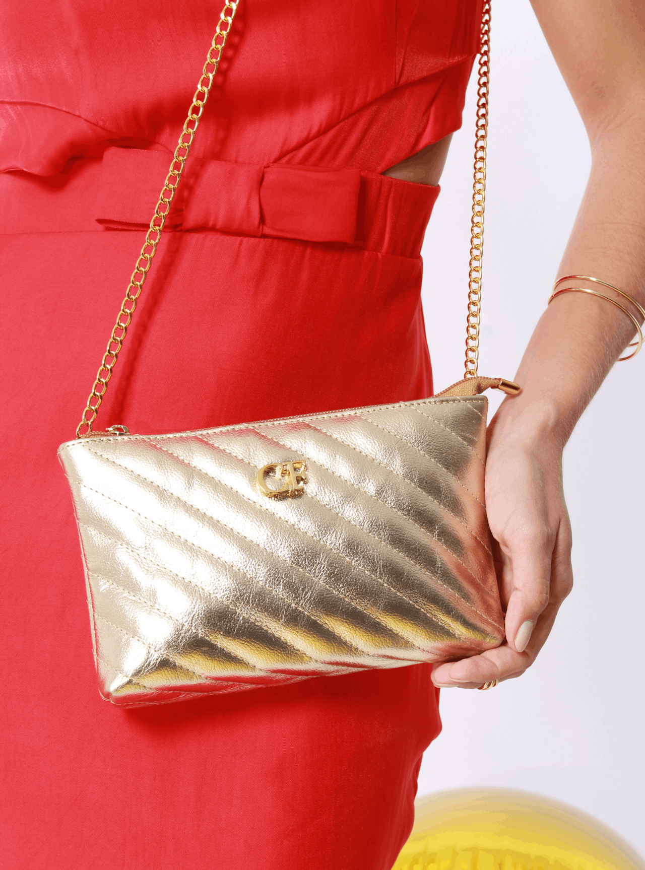 Bolsa Clutch em Matelassê com Alça de Corrente - Ouro BSI-6270 - AU