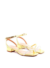 Sandália Salto Bloco com Tira Lateral e Strass - Ouro SDI-11919 - AU