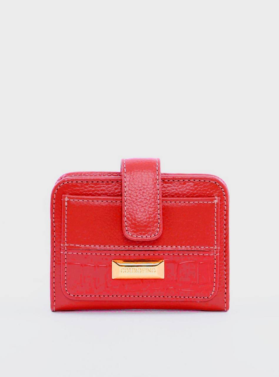 Carteira Feminina Pocket Bolso Frontal Ziper Traseiro Couro Pequena Vermelha CAI-910 - VE