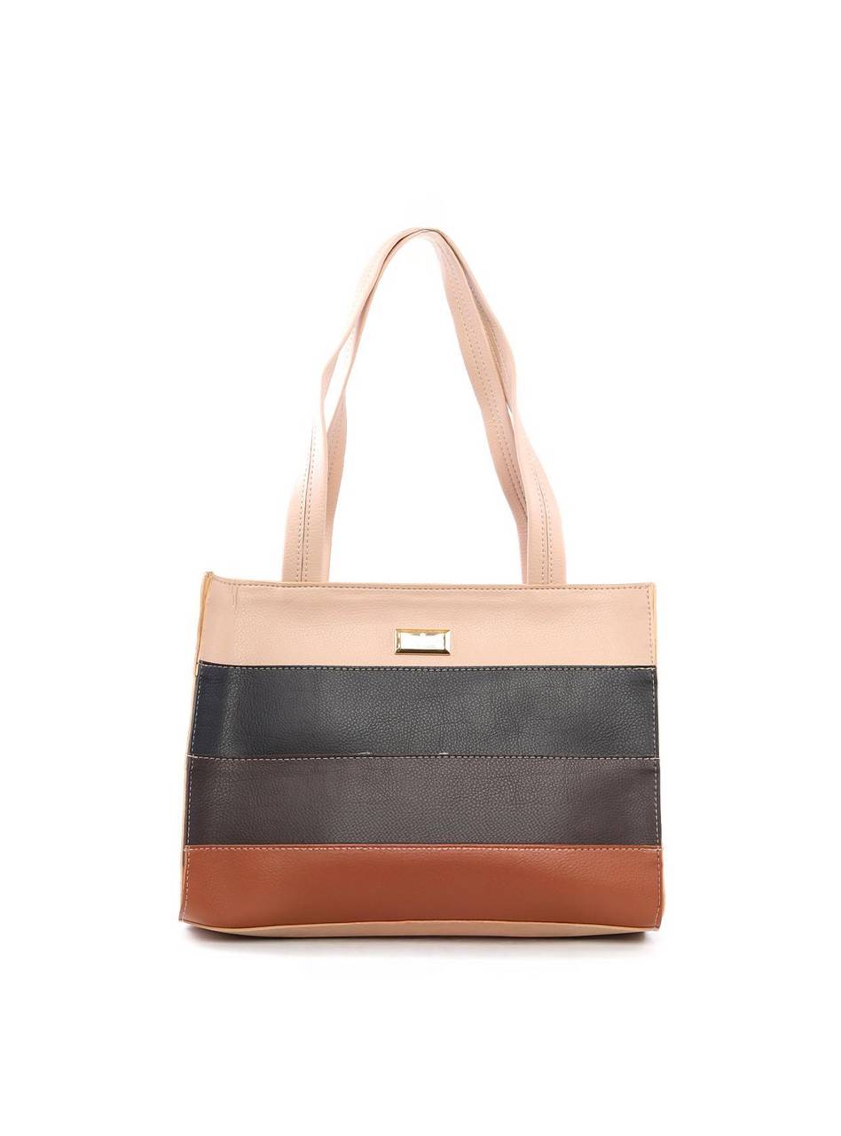 Bolsa Tote Estruturada com Retalhos - Nude BSI-6464 - NU