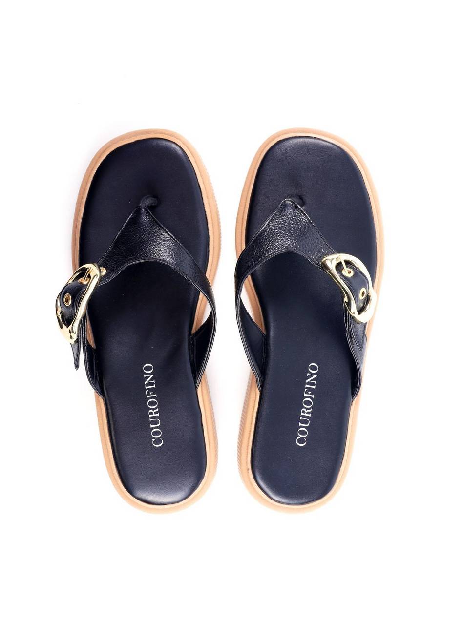 Sandália Flatform Dedo com Fivela - Preta SDI-11757 - PR