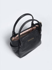 Bolsa Tote Couro Tiracolo Bolsos Laterais Preta BSI-5862 - PR