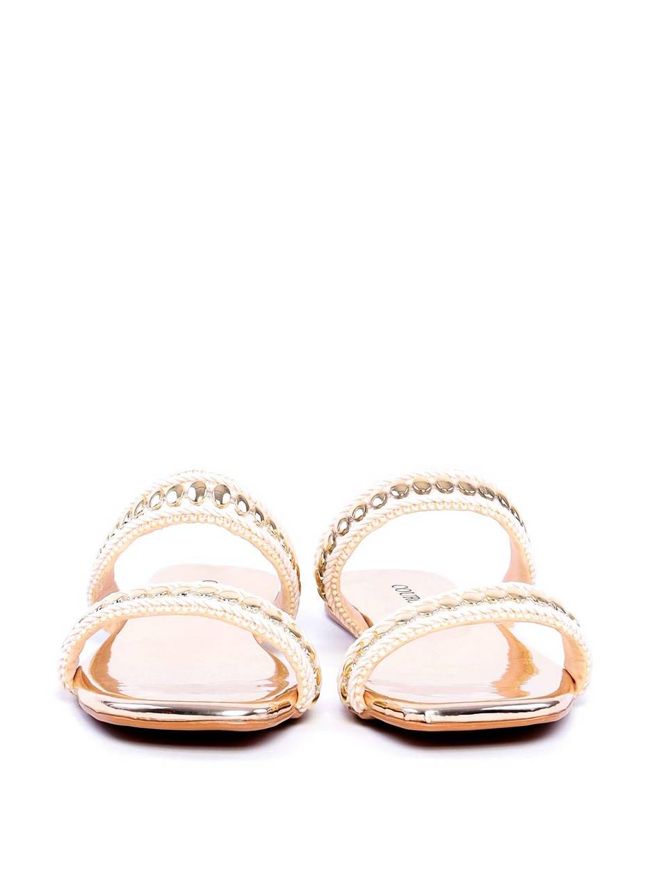 Sandália Feminina Rasteira com Duas Tiras de Crochê - Ouro SDI-11695 - AU