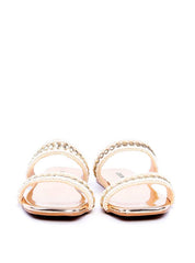 Sandália Feminina Rasteira com Duas Tiras de Crochê - Ouro SDI-11695 - AU
