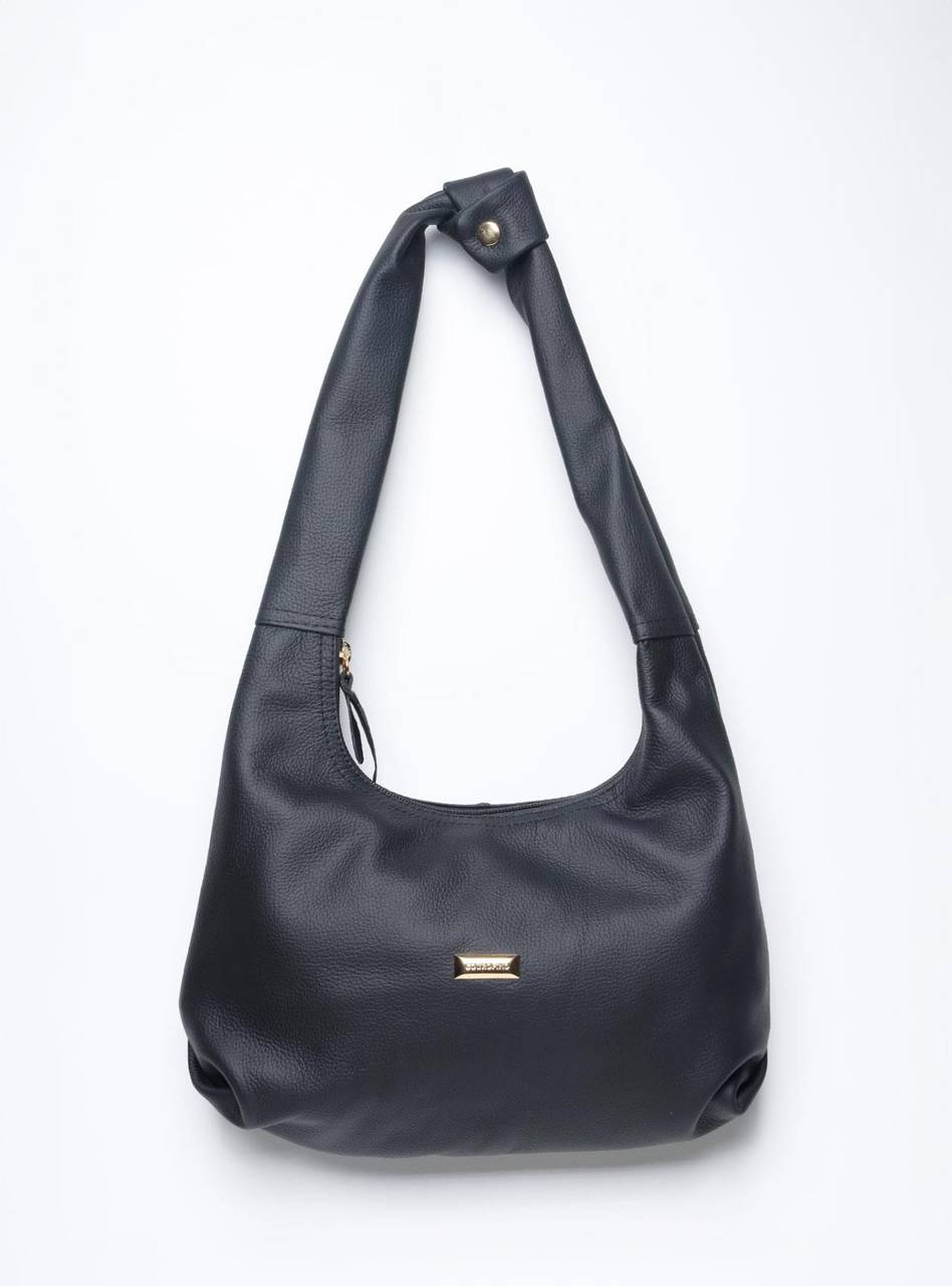 Bolsa Hobo Couro Média Tiracolo Preta BSI-5860 - PR