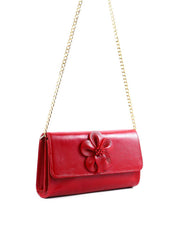 Bolsa Clutch Retangular Enfeite Flor Alça Corrente - Vermelha BSI-6372 - VE