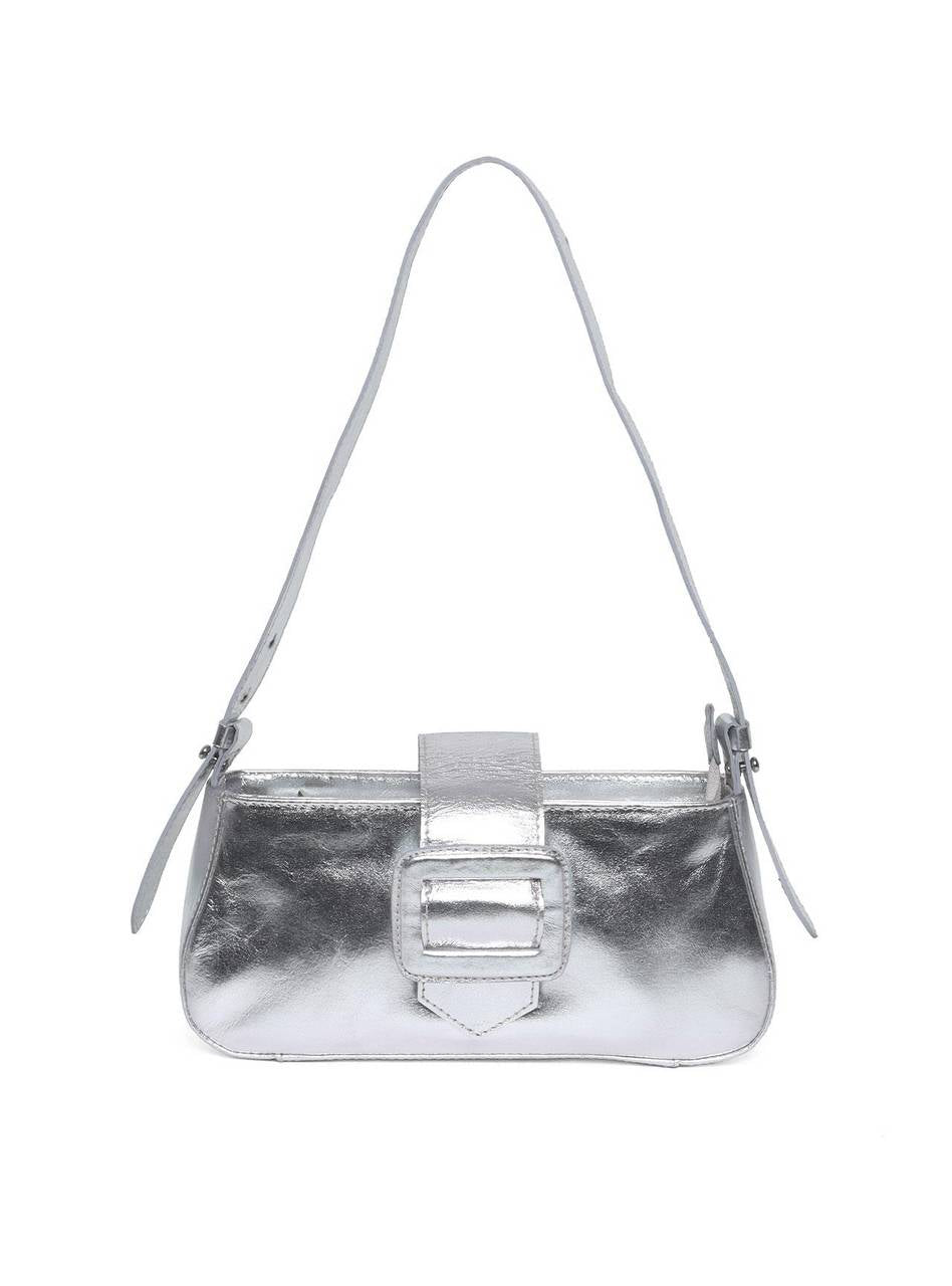 Bolsa Clutch Pequena com Alça de Mão - Prata BSI-5935 - PT
