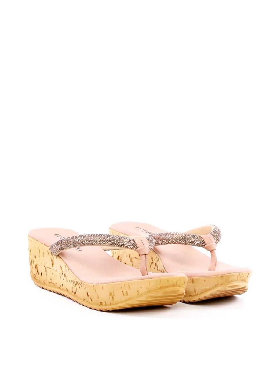 Tamanco Anabela PU com Tira em Strass - Nude SDI-12182 - NU