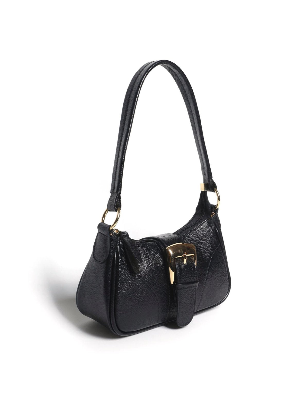 Bolsa Baguette Pequena Couro Fivela Grande Preta BSI-5879 - PR