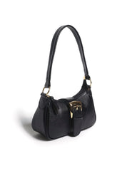 Bolsa Baguette Pequena Couro Fivela Grande Preta BSI-5879 - PR