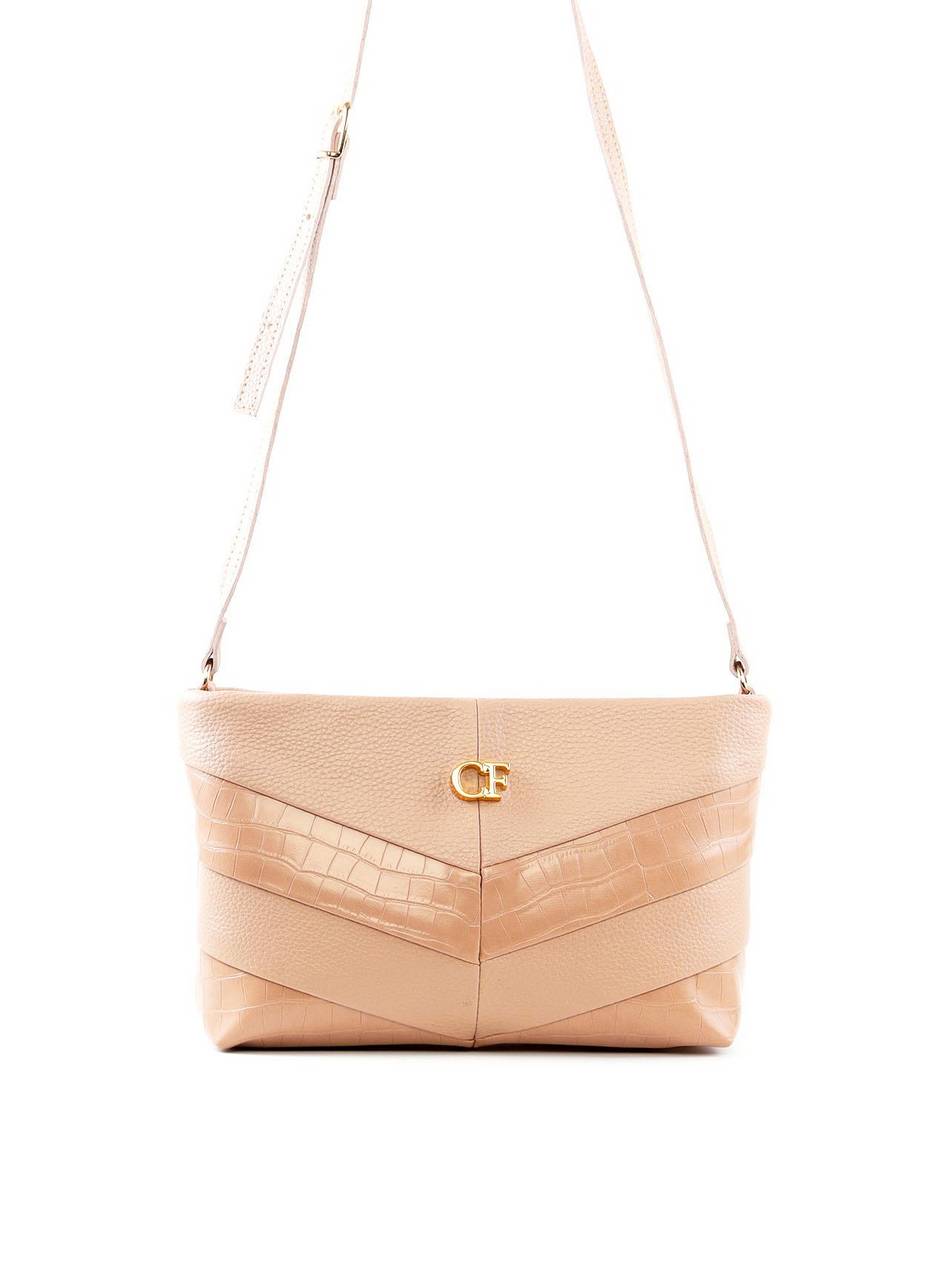 Bolsa Tote Transversal com Recortes em V - Nude BSI-6435 - NU